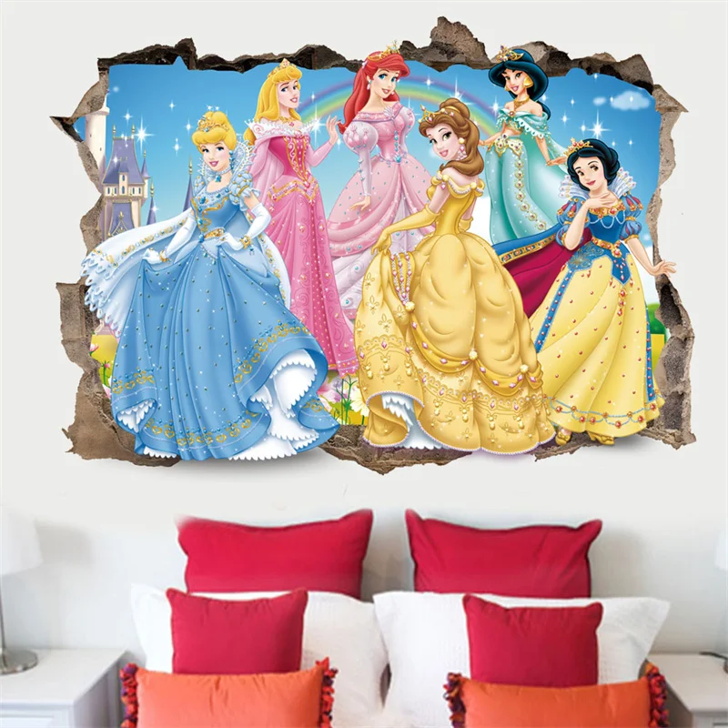 3D Cartoon Lovely Snow White Cinderella Aurora Princess Wall Stickers For Kids Room Home Decoration Mural Art Girls Wall Decals