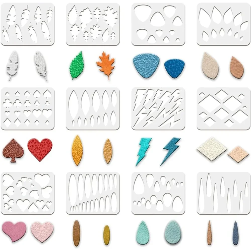 

12Pcs Reusable Earrings Making Template, Leather Earring Templates 10x8 inch Plastic Cutting Stencil with Differnt Patterns