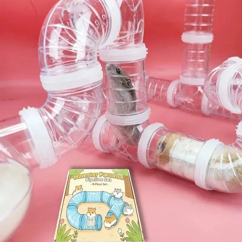Hamster Tube Set Transparent Curved Tube Pet Cage Tunnel Connection Tunnel Exercise Toy Suitable for Mice Hamsters Rats and Ot