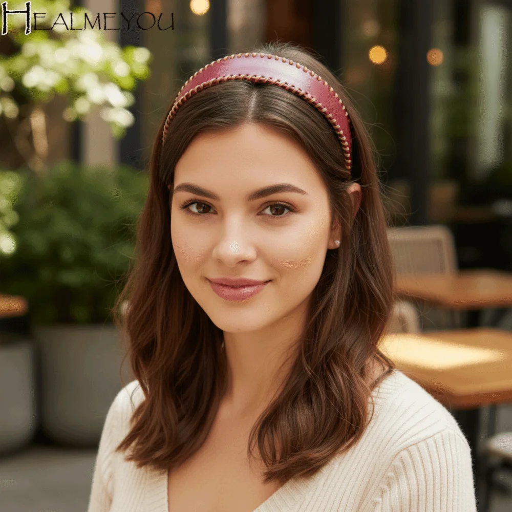 

Exquisite Solid Color Leather Headband Non-Slip Korean Style Women Hair Hoop Coffee Headwear Wide Edge Hairband Daily