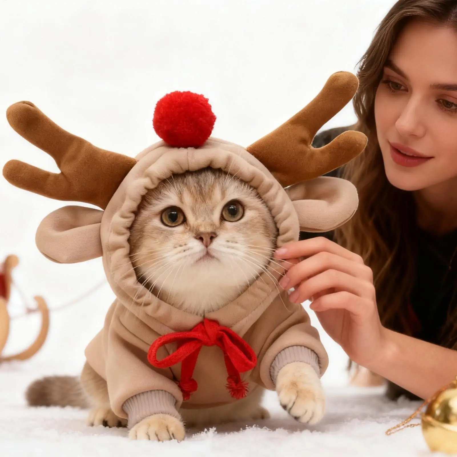 Hunde-Hirsch-Kostüm, 3D-Rentierohren, Winter-Haustier-Kapuzenpullover für kleine, mittelgroße und große Hunde, Katzen, Weihnachten, Urlaub, Party, Foto-Requisiten