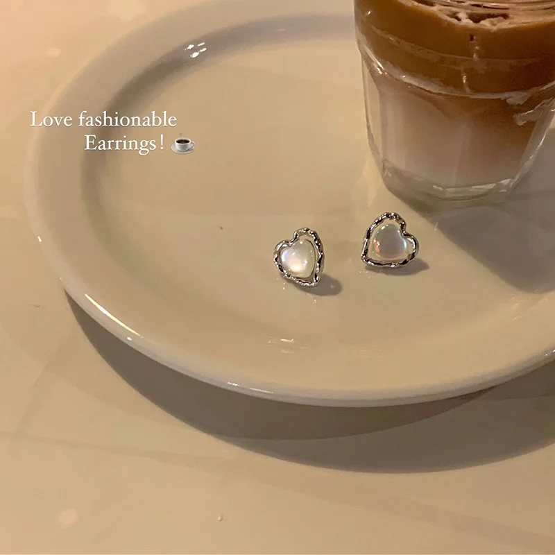 Korean Fashion Blue Resin Heart Earrings for Women Small Cute 925 Silver Needle Alloy Ear Studs Wedding Party Jewelry Wholesale