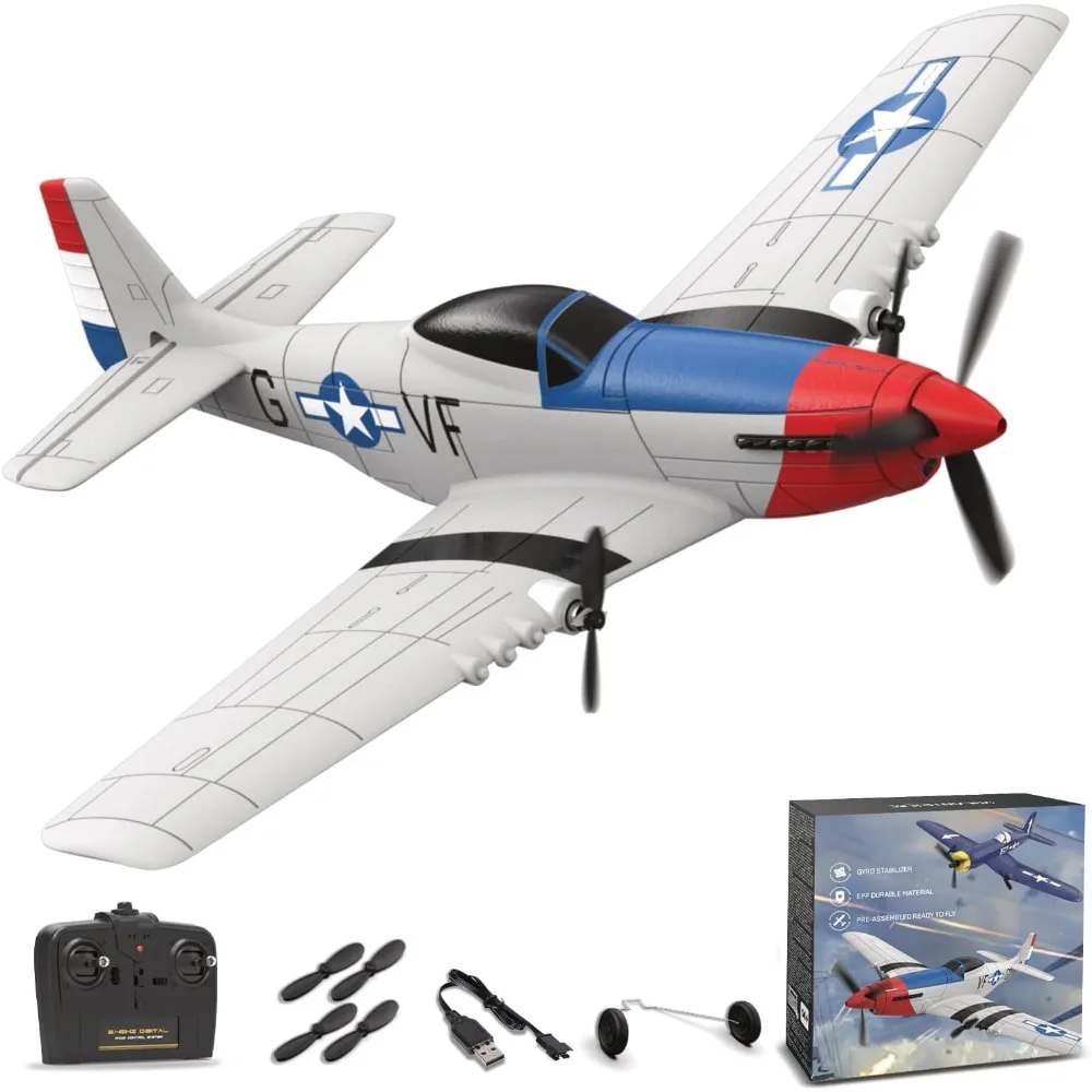 Beginner's P51 RC Airplane for Adults: 2.4GHz 3-Channel Fighter with 6-Axis Gyro for Stability and Ease