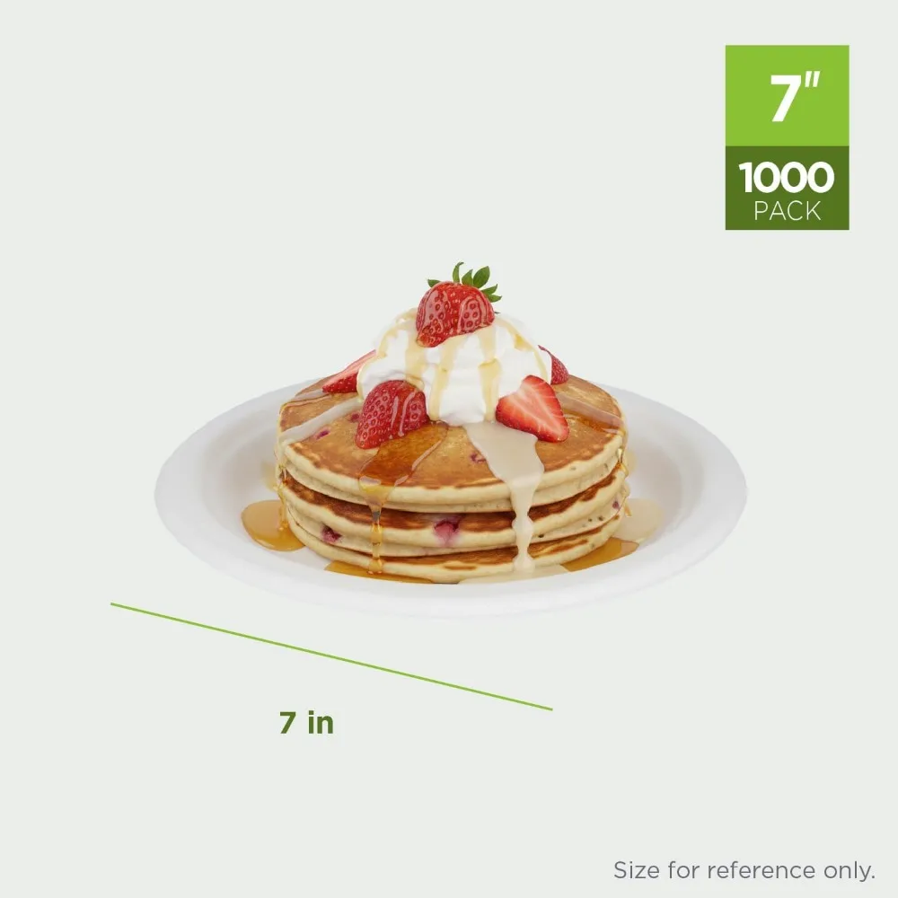 7 Inch Compostable Paper Plates 1000 Pack Heavy Duty Molded Fiber Bulk White