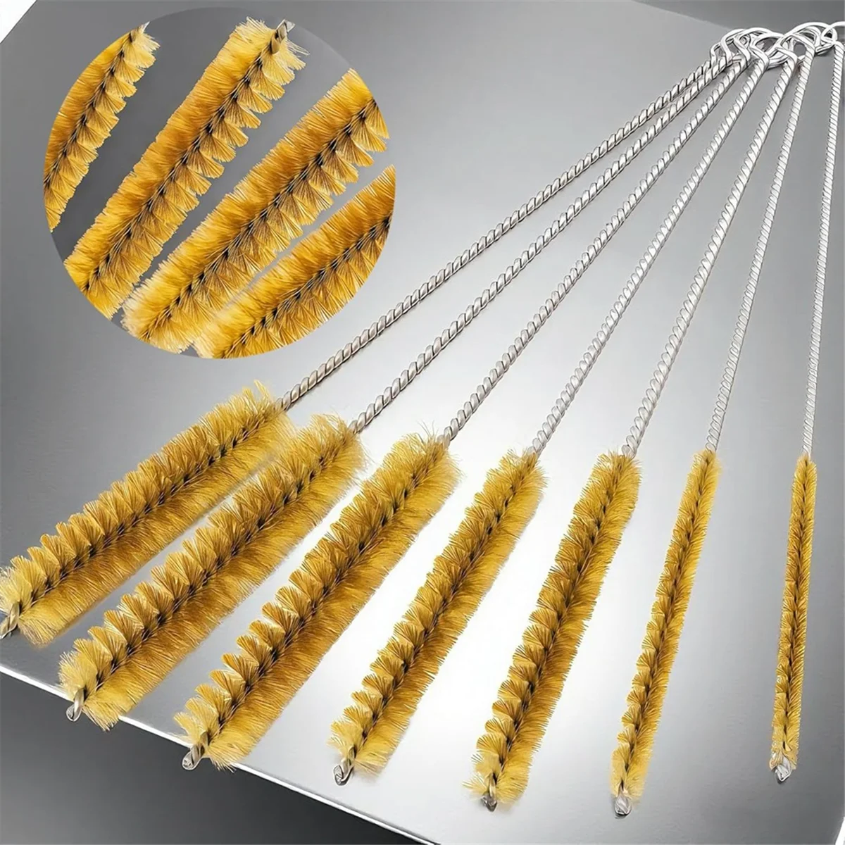 AA25 7 PCS Brass Wire Tube Brush Kit Wire Bottle Brushes, 11.8inch Long-Handle Wire Bristle Cleaning Pipe Cleaner