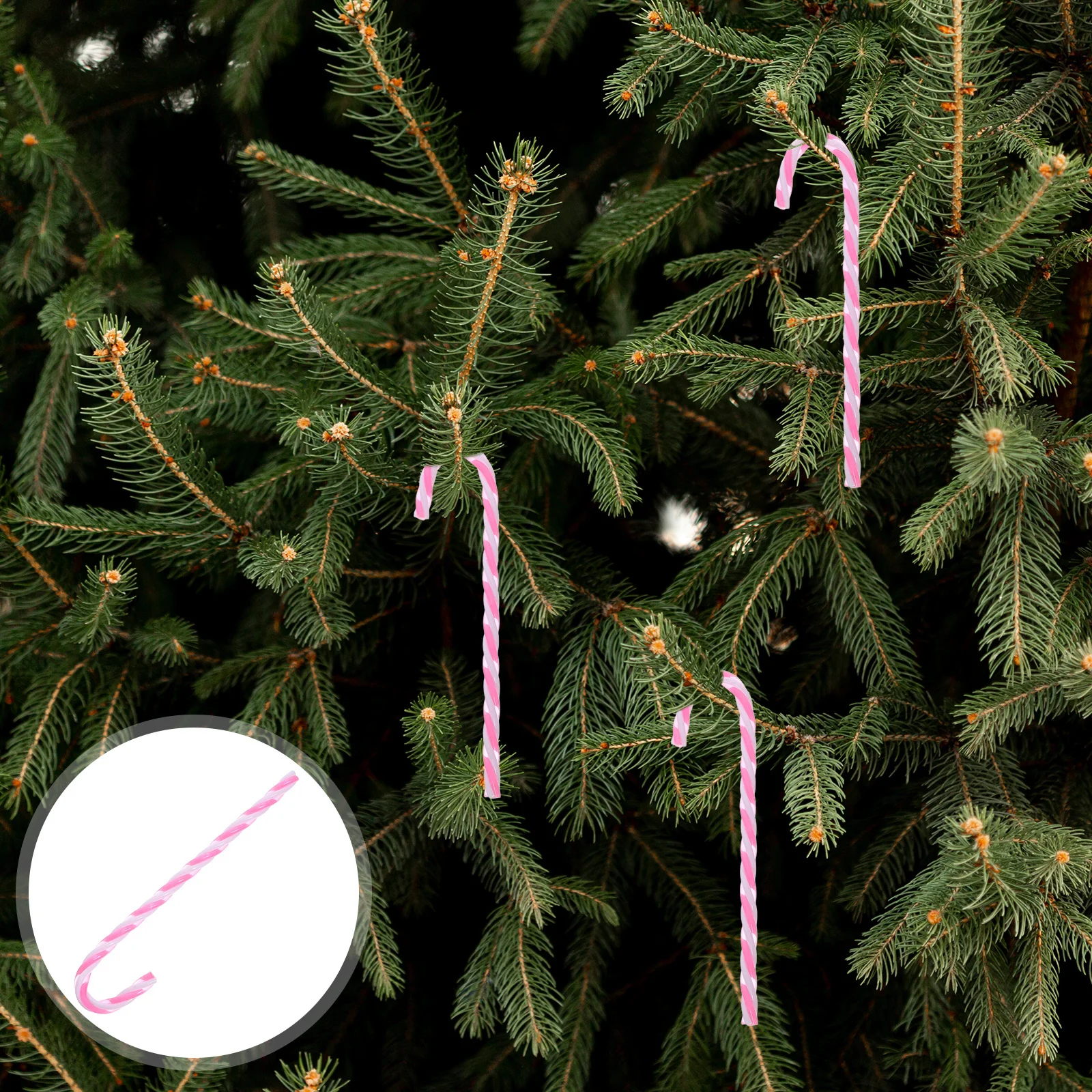 

12pcs Christmas Tree Cane Decorations Pink Twisted Plastic Candy Canes Mini Fake Hanging Ornaments For Holiday Party Xmas Decor