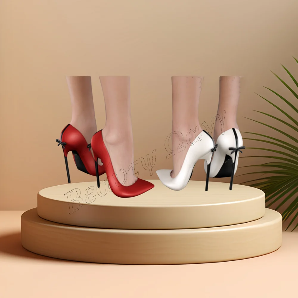 

White Back Bow Knot Pumps Slip on Thin Heel Pointed Toe High Heel Shoes for Women Leather High Heels 2023 Zapatos Para Mujere