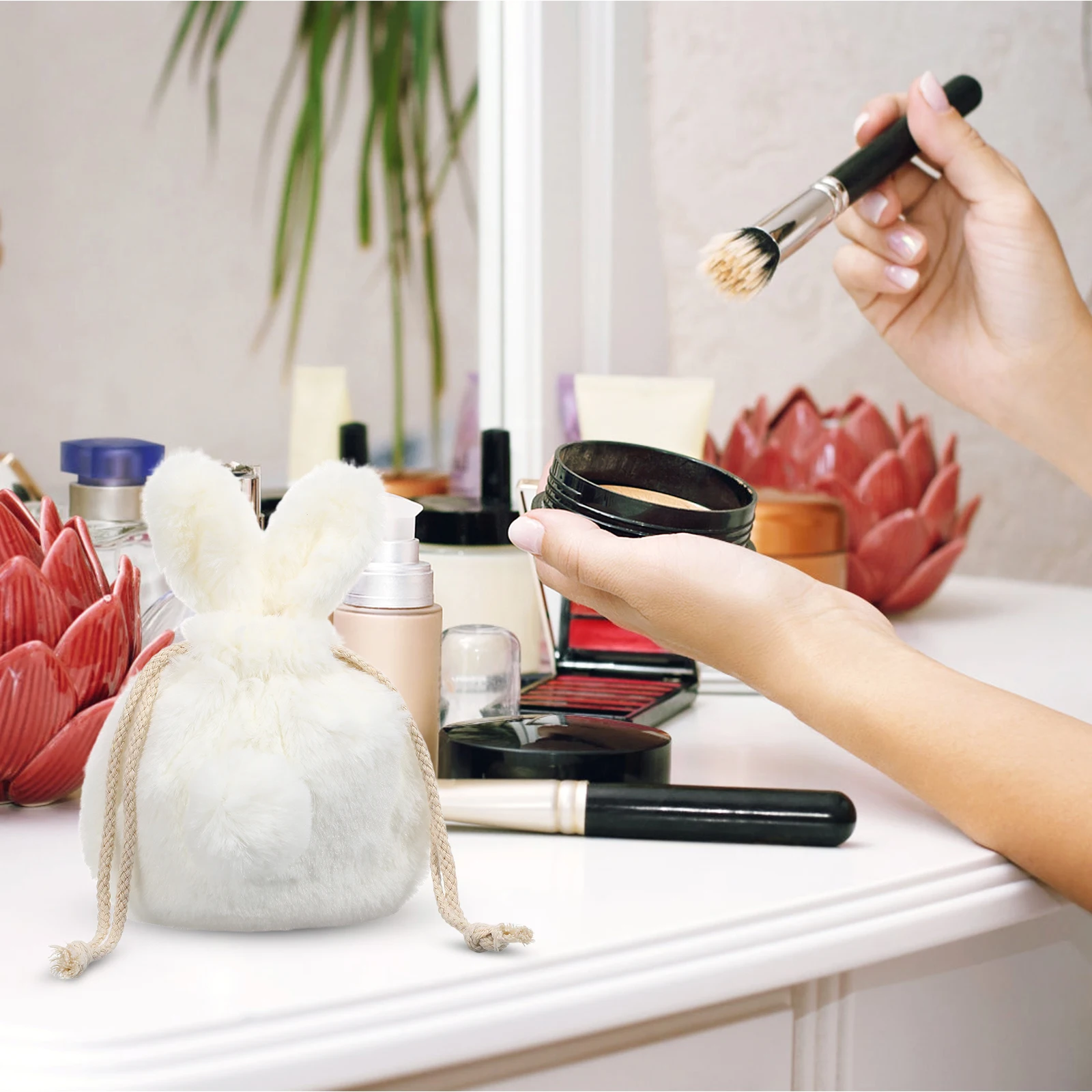 

Small Bear Pouch Drawstring Pouch For Toiletry Storage Lightweight Drawstring Bag Bag Pink