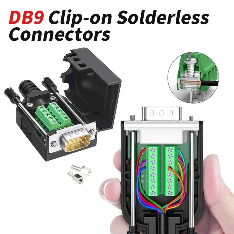 DB9 Male Female Clip-on Solderless Connectors Wave Soldering 9Pin Gold-plated Pin Joint 232 Serial Port Solid Pin Terminal Nut