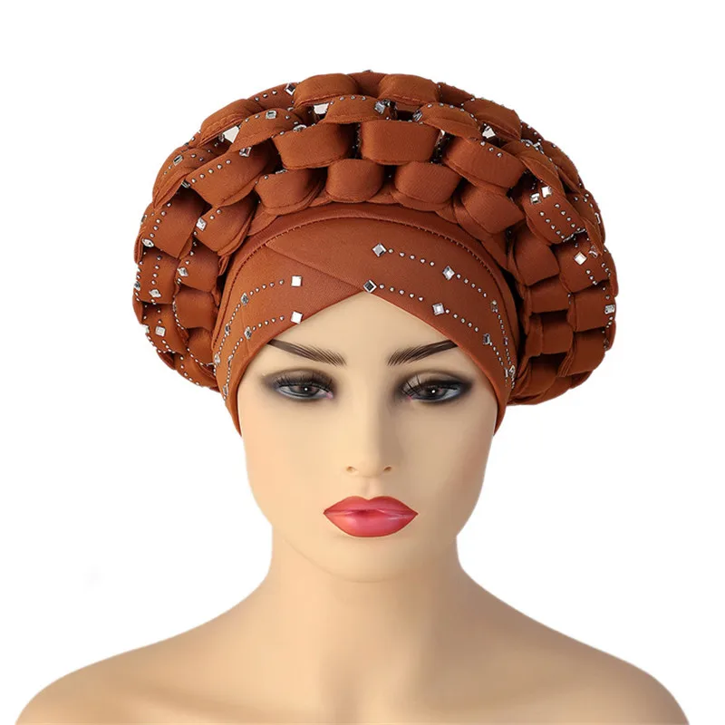 african Ready to Wear Autogele Headtie Glitter Diamonds Women Turban Cap