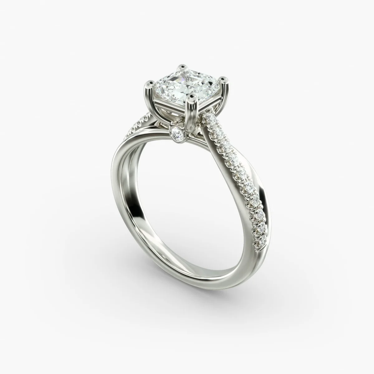 Asscher Cut Diamond Engagement Ring 14K White Gold 1.0-2.0ct IGI Certified Lab Grown Diamond Pavé Split Shank Diamond Ring