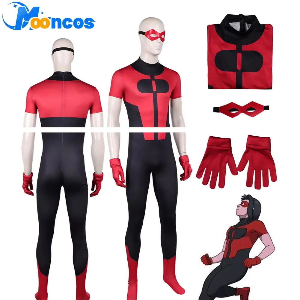 

Oliver Grayson Cosplay Costume Jumpsuit Men Fantasy Bodysuit Eyemask Gloves Anime Invincible Disguise Halloween Carnival Party