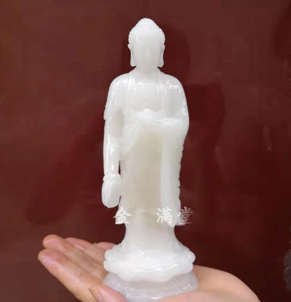 Large Blessing Home family efficacious Talisman good Natural jade Buddha white hand carving Sculpture statue