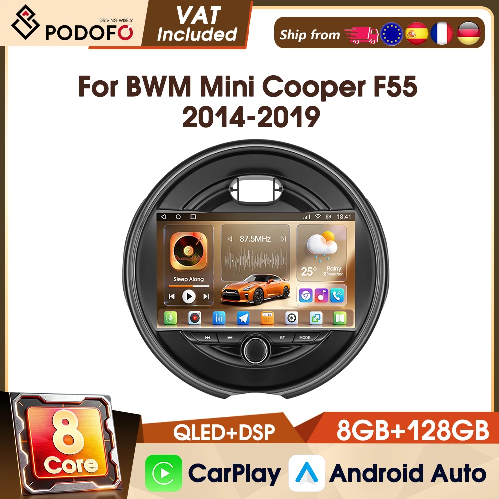 Podofo 9" 8-Kern 4G 2-DIN-Autoradio für BMW Mini Cooper F55 2014-2019 WIFI GPS AM FM RDS IPS-Bildschirm 8+128G Smart Intelligent Systems Wireless CarPlay Android Auto