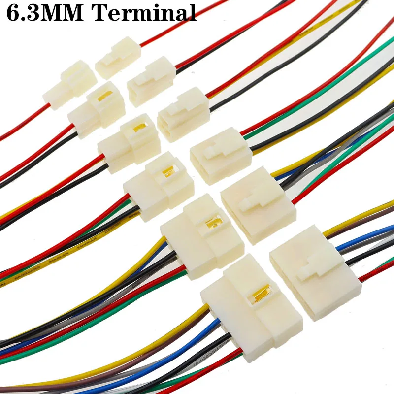 1 Set 1 2 3 4 6 8 9 Pin 6.3mm Electric Vehicle Connector High Current Equipment Wiring Harness Male Female Plug Car Butt Joint