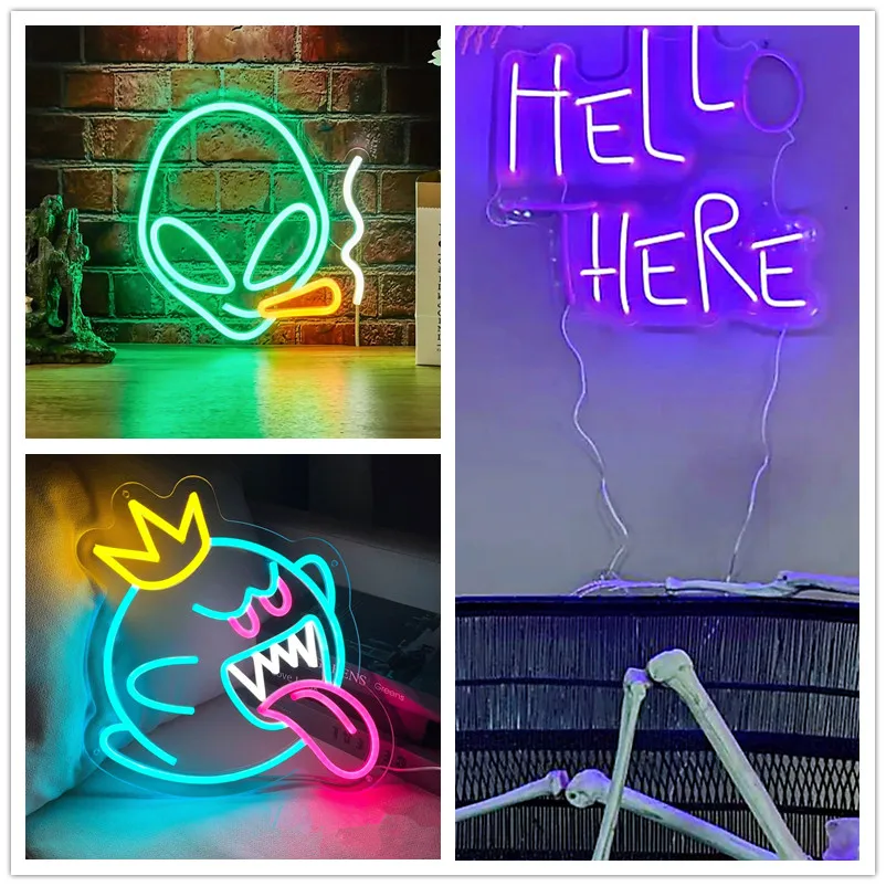 custom led neon sign ghost alien hell aqui gameroom quarto wall decor luz usb holiday party aniversario para namorado 01