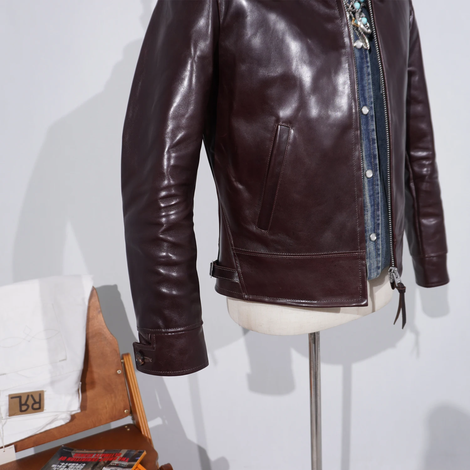 Tailor Brando Full-Grain Vegetable-Tanned Horsehide TWC716 Men's Classic 1930s Retro Genuine Leather Motorcycle Jacket