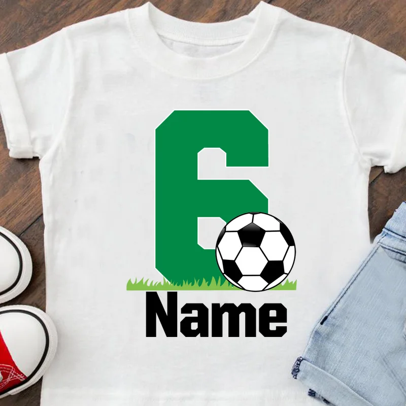 T-Shirts Meisjes/Jongens Voetbal Verjaardag Custom Naam Ontwerp Voetbalshirts Kids Kleding Truien Voetbal T-Shirts Wit Tops T-Shirt