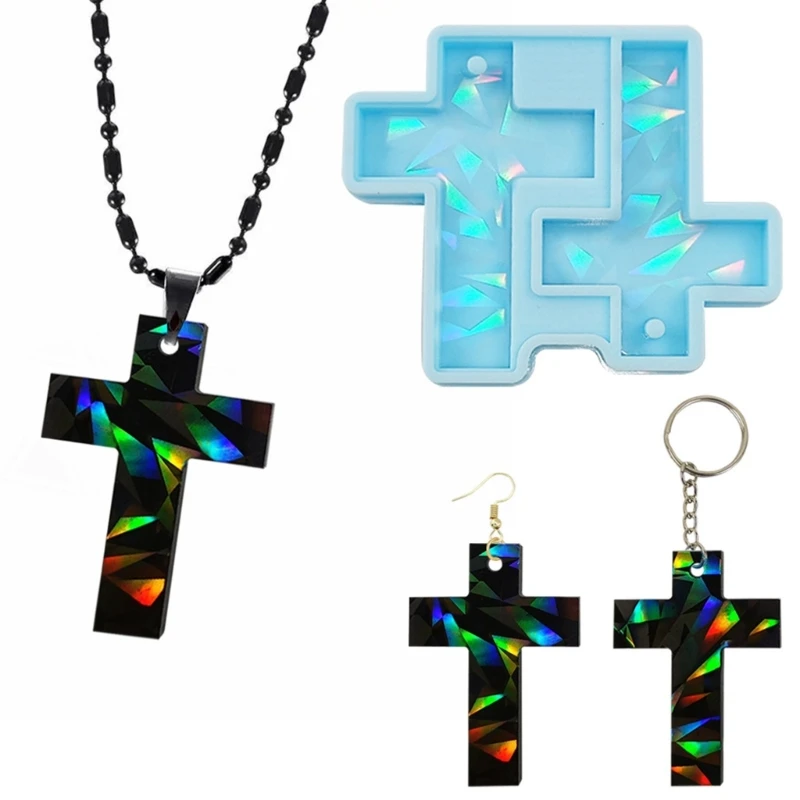 DIY Holographic Laser Butterfly Cross Earrings Crystal Epoxy Resin Mold Cactus Clover Pendant Keychain Jewelry Silicone Mould