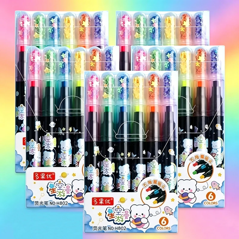 6-25Pcs/set Cute Star Stamp Highlighter Color Art Marker DIY Hand Account Pen Office Stationery Student School Drawing Supplies