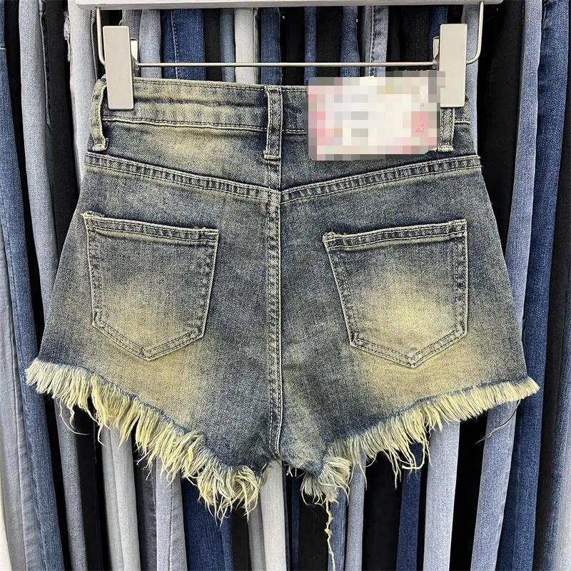 Faionable ارتفاع الخصر التخسيس المتعثرة Waed الدنيم ort ort orts المرأة الرجعية العصرية السراويل الساخنة القطن عالية الخصر واسعة Le...