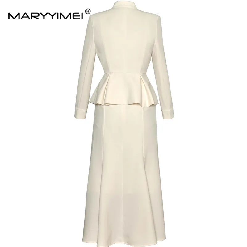 MARYYIMEI Fashion Chinese style Embroidery Women\'s Suit Stand Collar Long-Sleeved Tops+Slim Straight Skirt Vintage 2 piece set