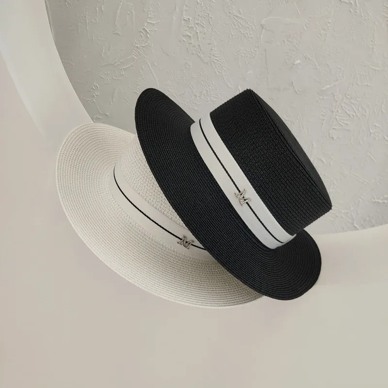 Internet Celebrity Same StyleMLetter British Style Flat Brim Hat Female Summer Flat Top Big Brim Top Hat Smal