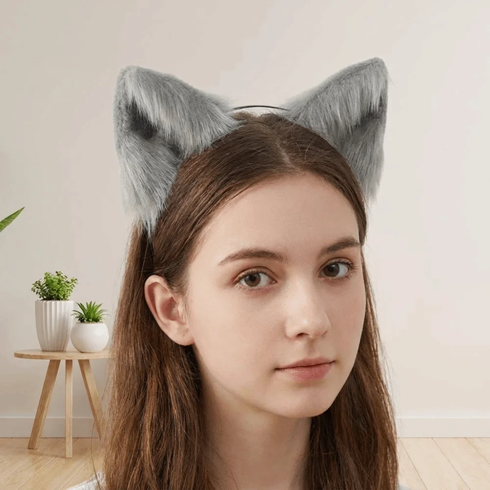 Cute Animal Cat Ears Headband Artificial Realistic Lolita Ears Headwear Furry Hair Accessories Hair Accessories Festival