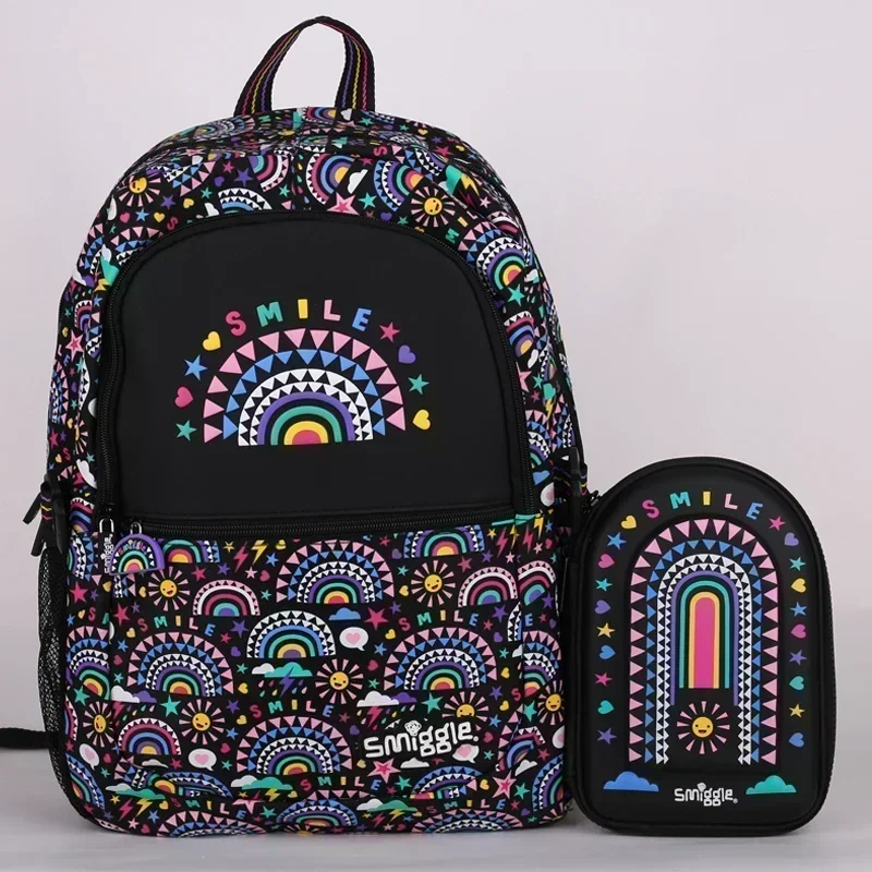 Genuine Australian Smiggle New Rainbow Colorful Book Bag Pen Box Pen Bag Large Double Button Postman Backpack Student Gift