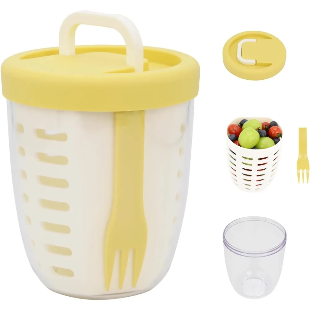 

Чашка для хранения свежих фруктовых салата со складной ручкой, крышкой, вилкой, многоразовые герметичные дренажные контейнеры для хранения продуктов, коробка для пикника