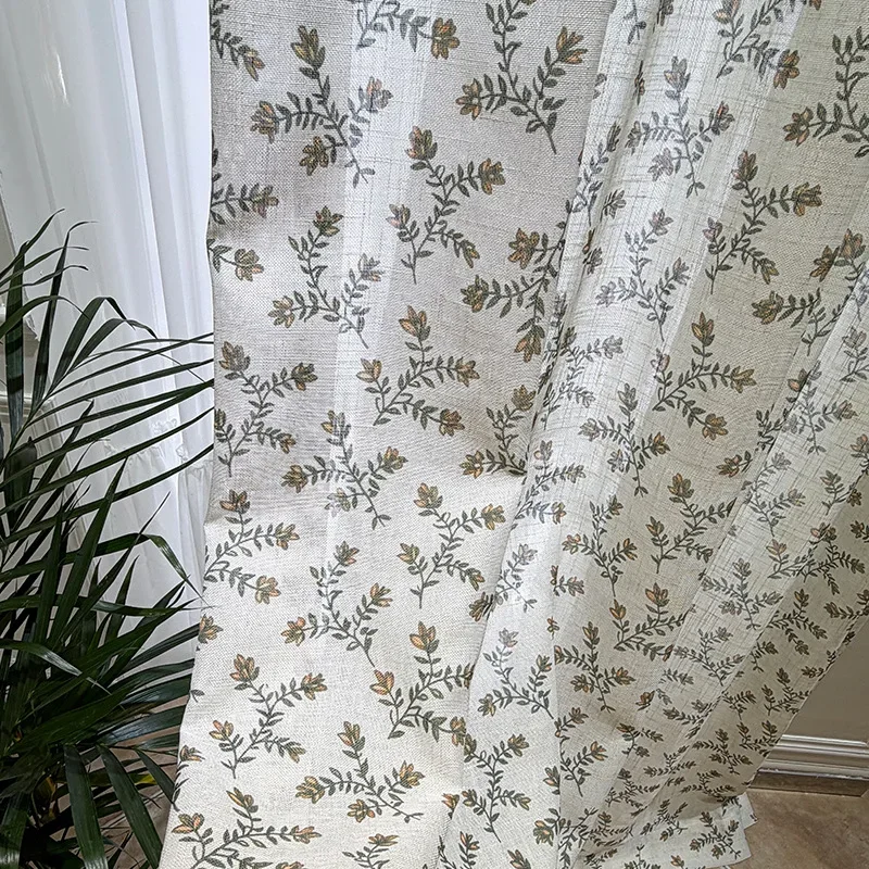 American Country-style Sheer Featuring Small Floral Print on Thickened Linen-blend Fabric Customized Curtains for Bedroom Decor