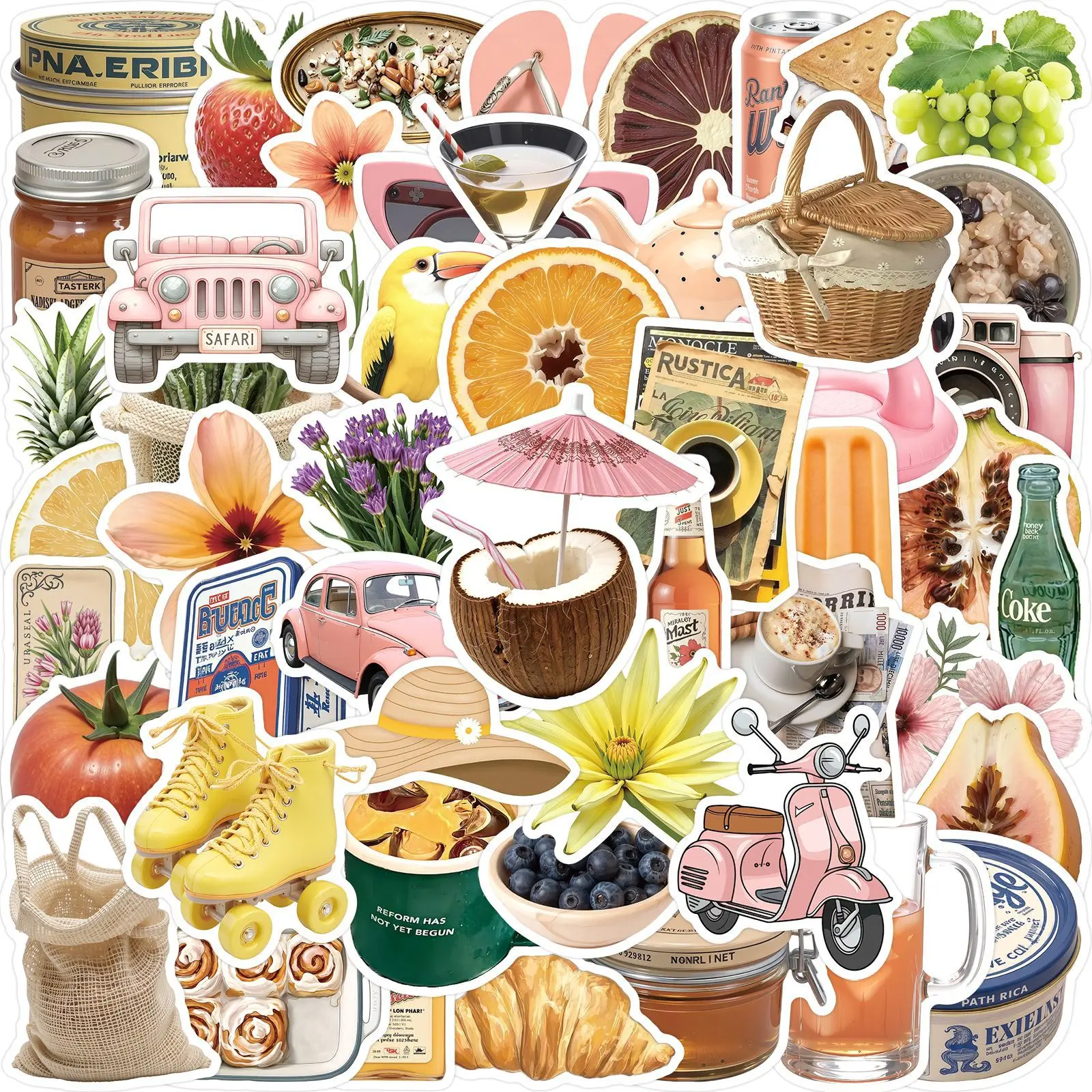 50PCS Ins Style Outdoor Camping Picnic Hand Account Stickers Vinyl Student Stickers Decorate Luggage Car Helmet Waterproof Decal