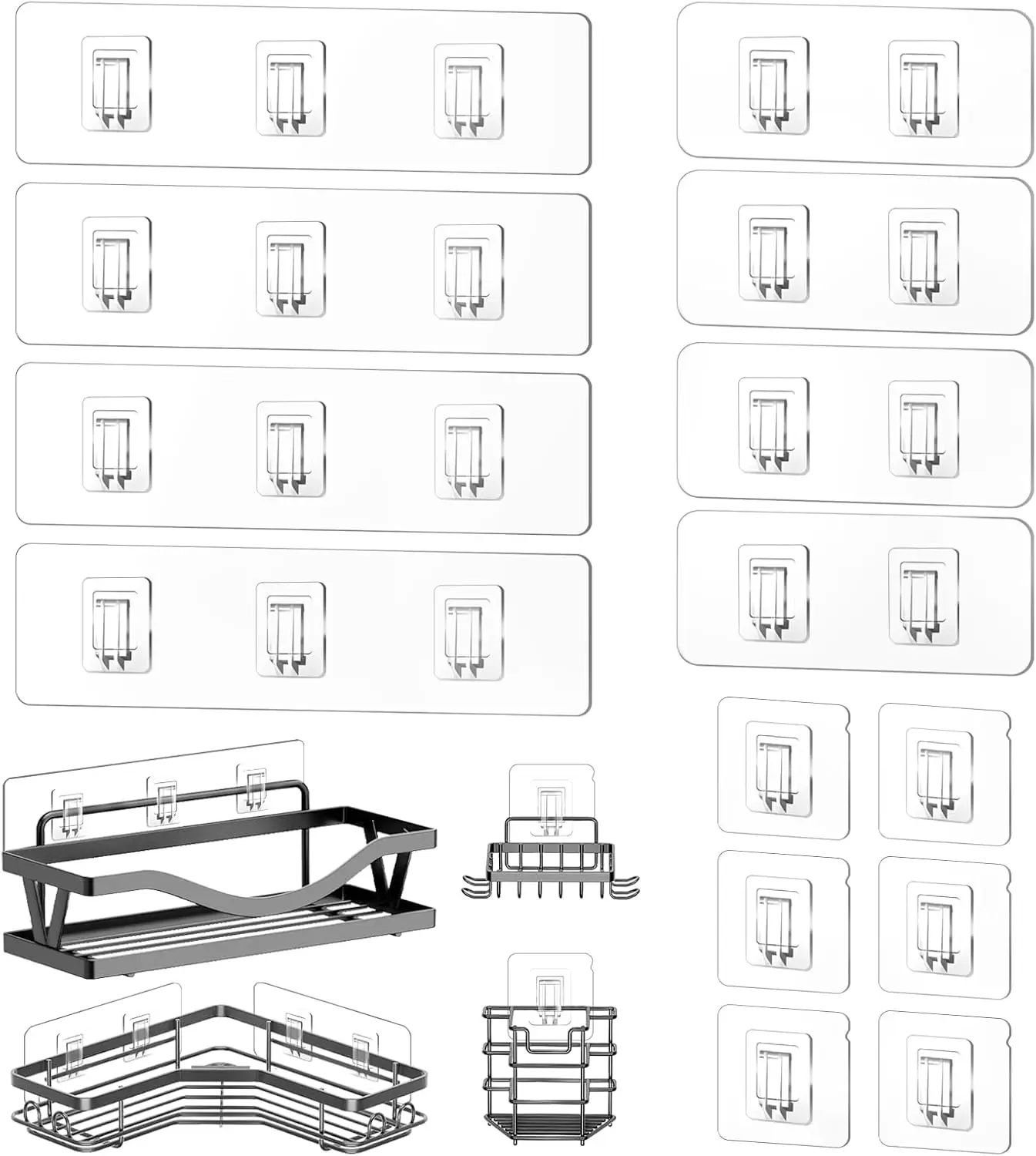 

14 Pack Shower Caddy Replacement Hooks, Strong Adhesive, No Drilling, Soap Holder & Kitchen Rack