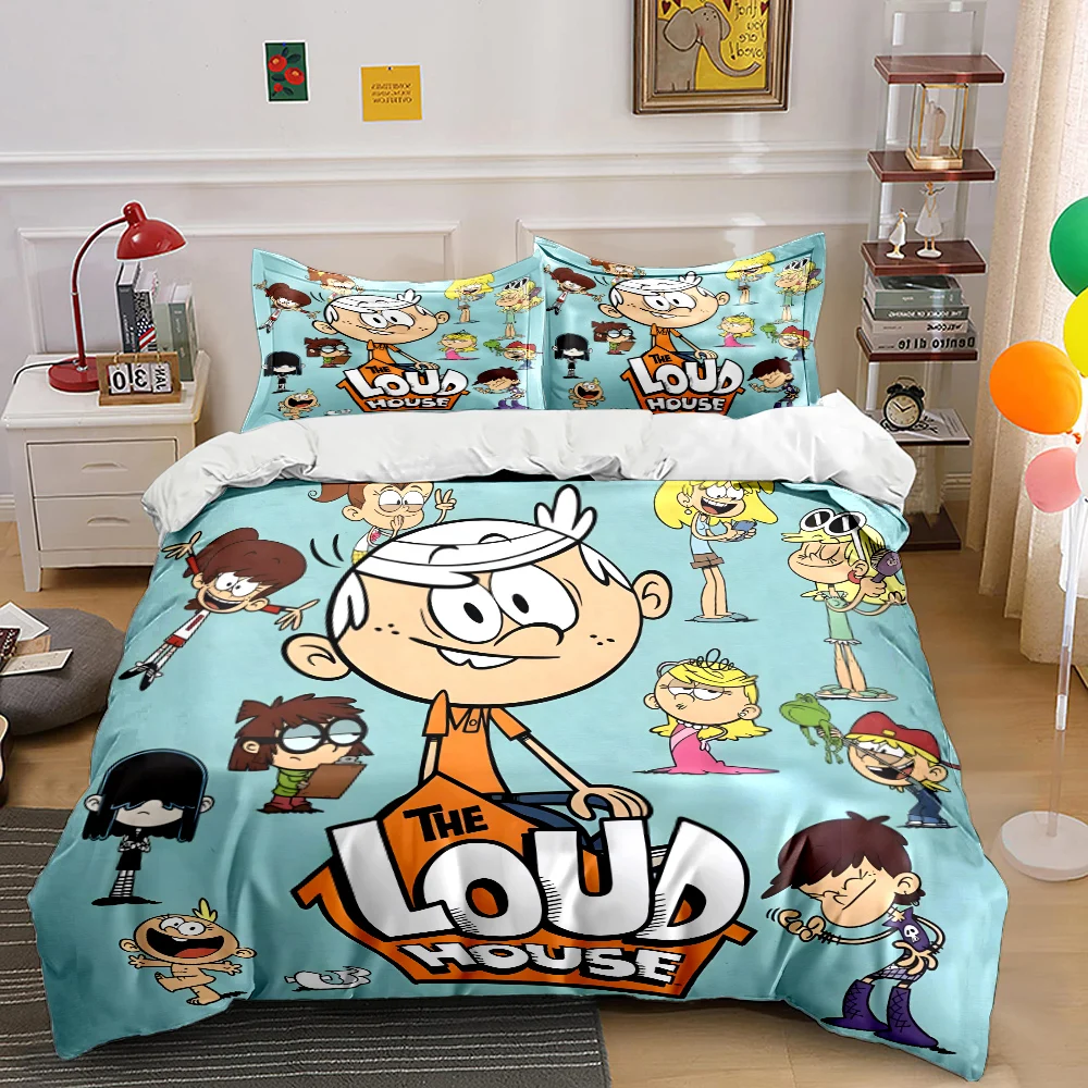 Cartoon L-L0ud House Duvet Cover Set with 3D Printing Design Soft Polyester Bedding Set All-Season Comfort Machine Washable