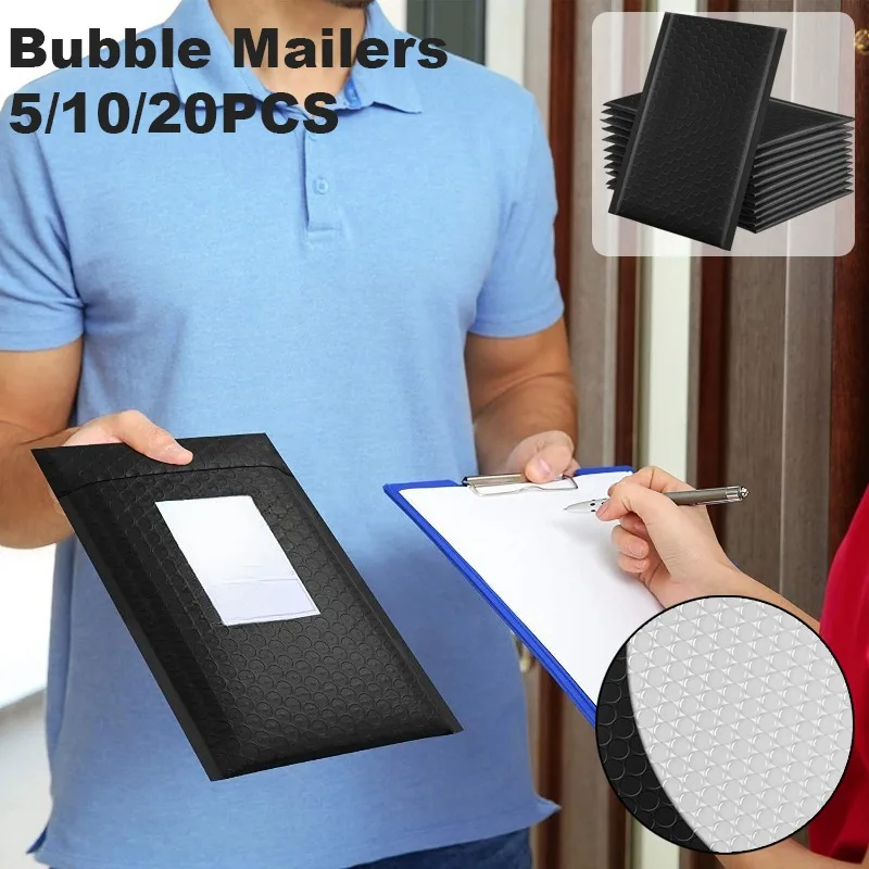 

5/10/20PCS Pink/Black Bubble Mailer Self Seal Padded Envelop Waterproof Shockproof Lightweight Shipping Bag for Mailing Package