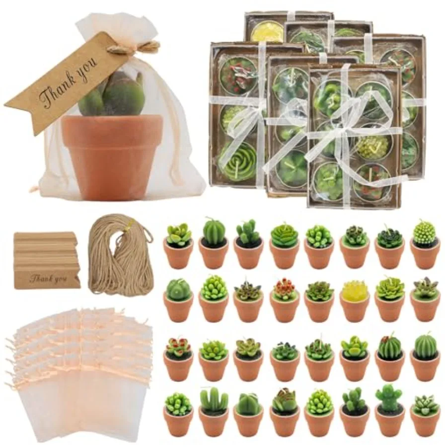 36 Pcs Succulent Candles Party Favors, Bulk Cactus Table Decor with Mini Terracotta Holders, Tiny Handmade Plant Tealights Cand