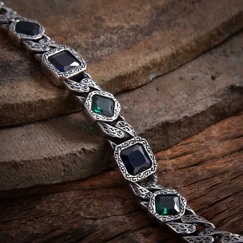 22CM Bracelet Men Hand Accessories Trendy Square Crystal Stones Bracelet Male Wide Chain Accessories