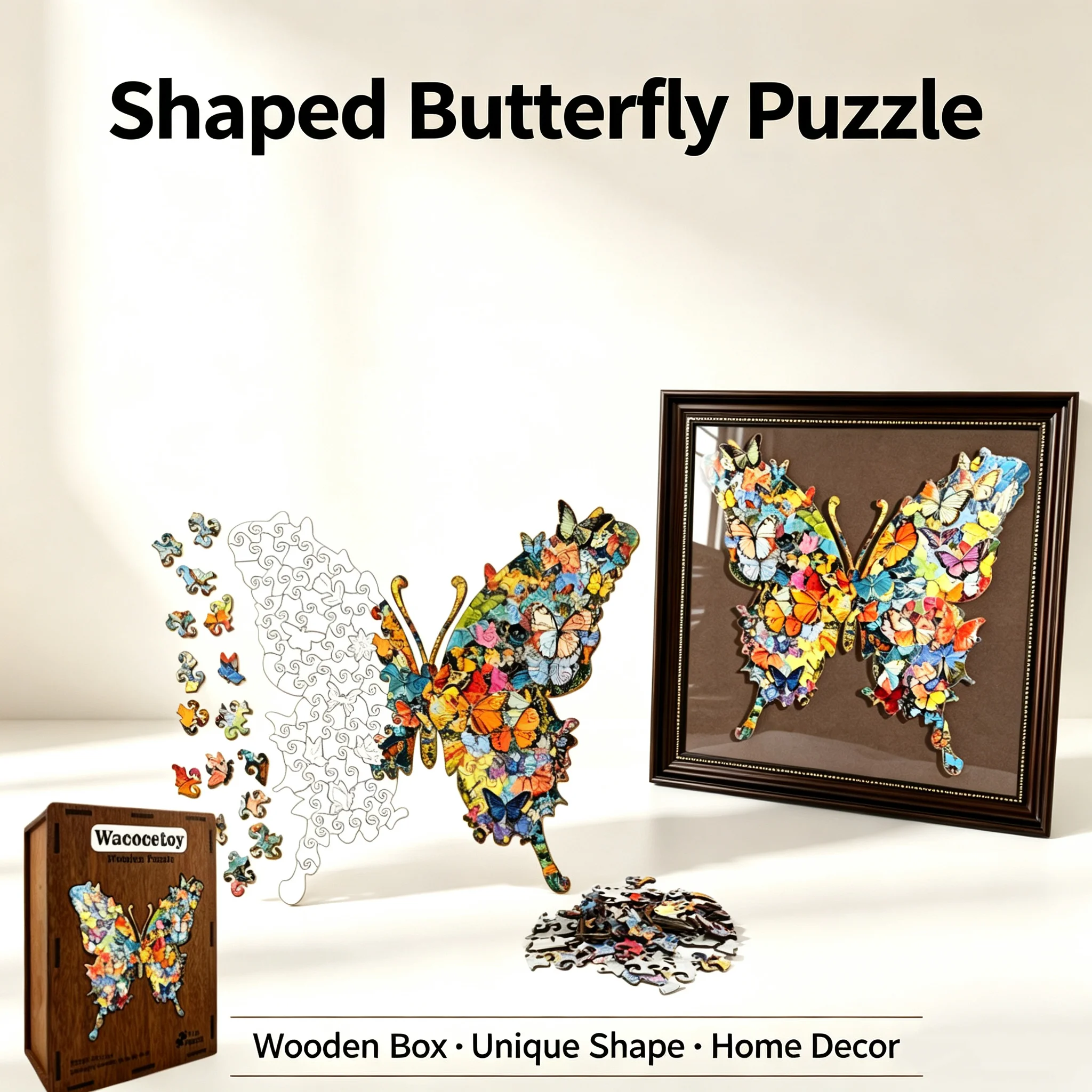 Irregular Butterfly Wooden Puzzle Jigsaw Toy Brain Teaser Game Art Decor and Stress Relief Gift for Puzzle Lovers