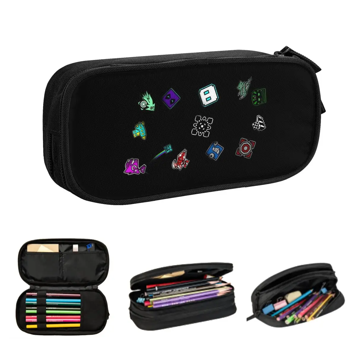 Video Game Geometry Dash Pencil Cases for Student Gifts Pen Box Pencil Bag Big Capacity Pencil Pouch