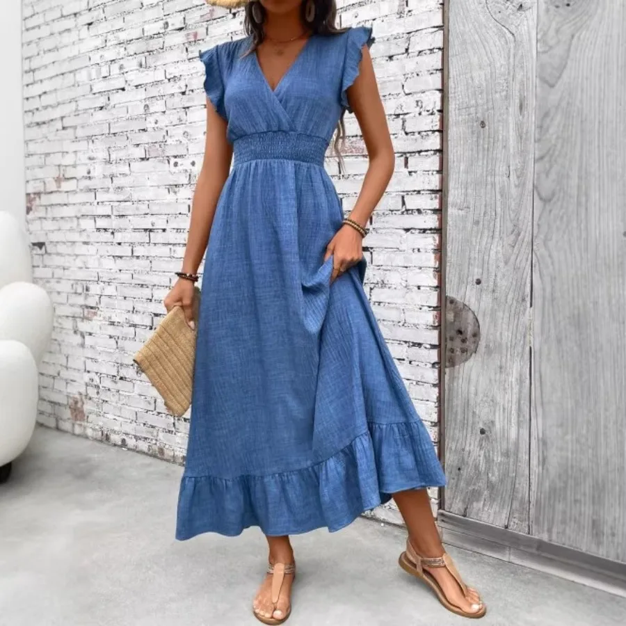 

【New style】2026 women's fashion and elegant long dress vacation beach style waist dress spring and summer
