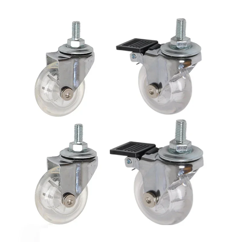 

4Pcs 2 Inch M8x15mm Screw Threaded Stem Casters Office Chair Caster Wheel Clear Swivel Casters with Brake for Sofa Chair Cabinet