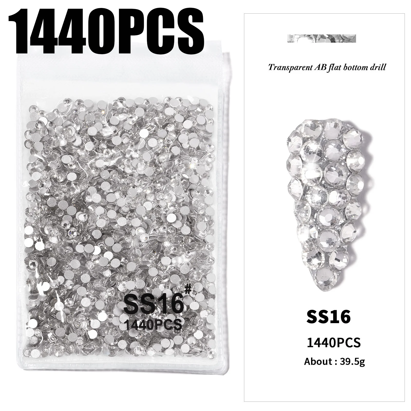 1440Pcs/bag SS3-SS16 Shining Nail Rhinestones Flat-back Mini Sparkly Clear/AB Nail Gems Round Nail Diamonds Manicure Decorations