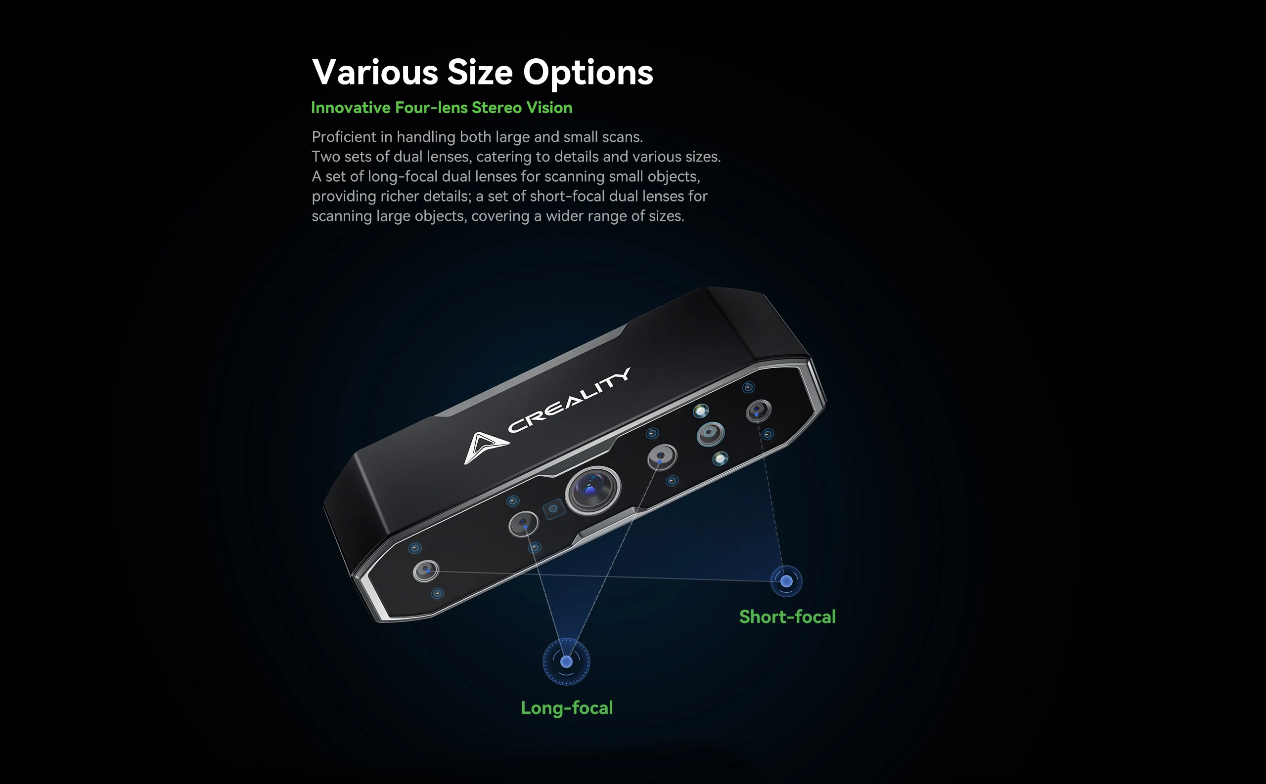 Creality CR Scan Otter 3D Handheld Scanner 0.02mm Accuracy Large Small 3D Scans Four-lens Stereo Vision 20fps Scanning 10-2000mm