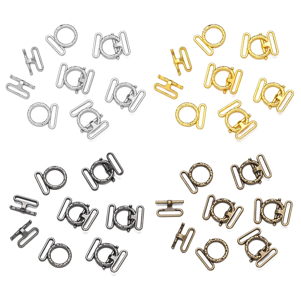 10Sets Metal Belt Buckles Mini Buttons Dolls Waistband Buckle Clip Tiny Buttons For Doll Clothes Bags Sewing Tri-glide Buckle