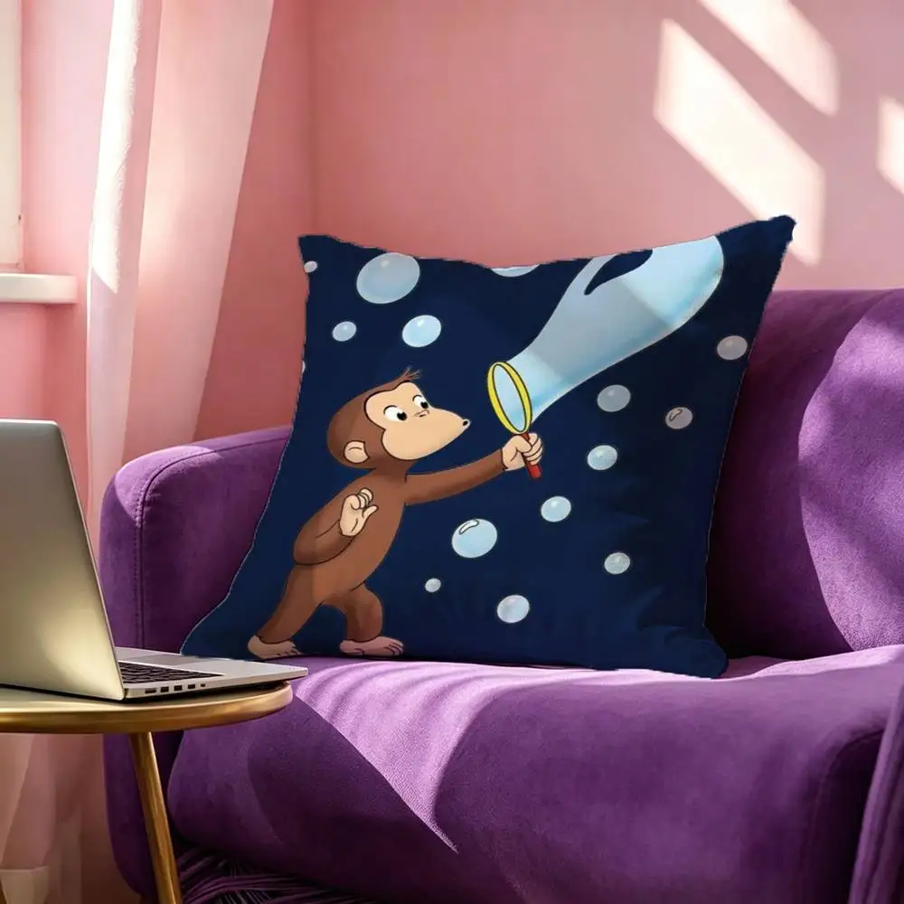 C-Curious G-George Monkey Cartoon  Pillow Case Square Double-Sided Sofa Cushion Cover Bedroom Bedside Pillow