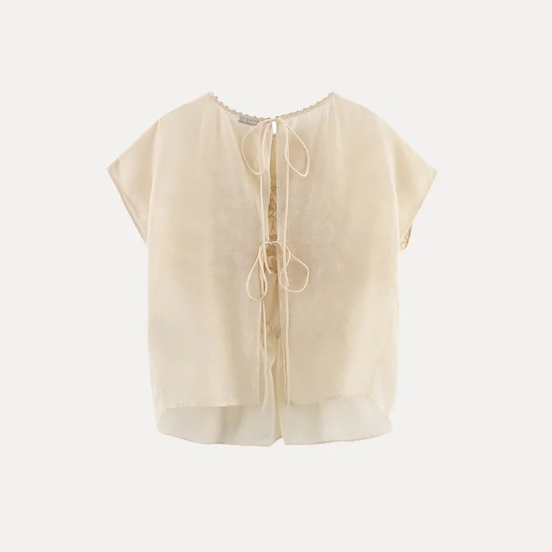 

Spring 2025 Women's round Ne ort Sve Embroidered Flower Decorated irt Polyester Fiber 00% Versatile Sle Z