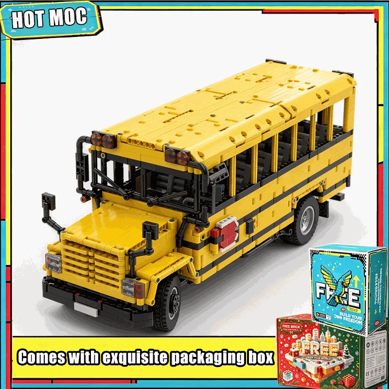 2918 PCS American School Bus RC Model Custom Puzzle Technology DIY Assembly Toy Building Blocks Remote Control Vehicle Display