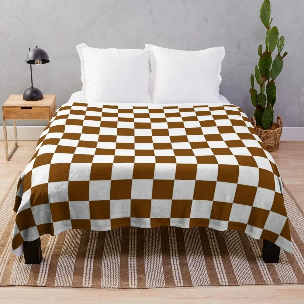 

White and Chocolate Brown Checkerboard Throw Blanket Beach Moving Blankets