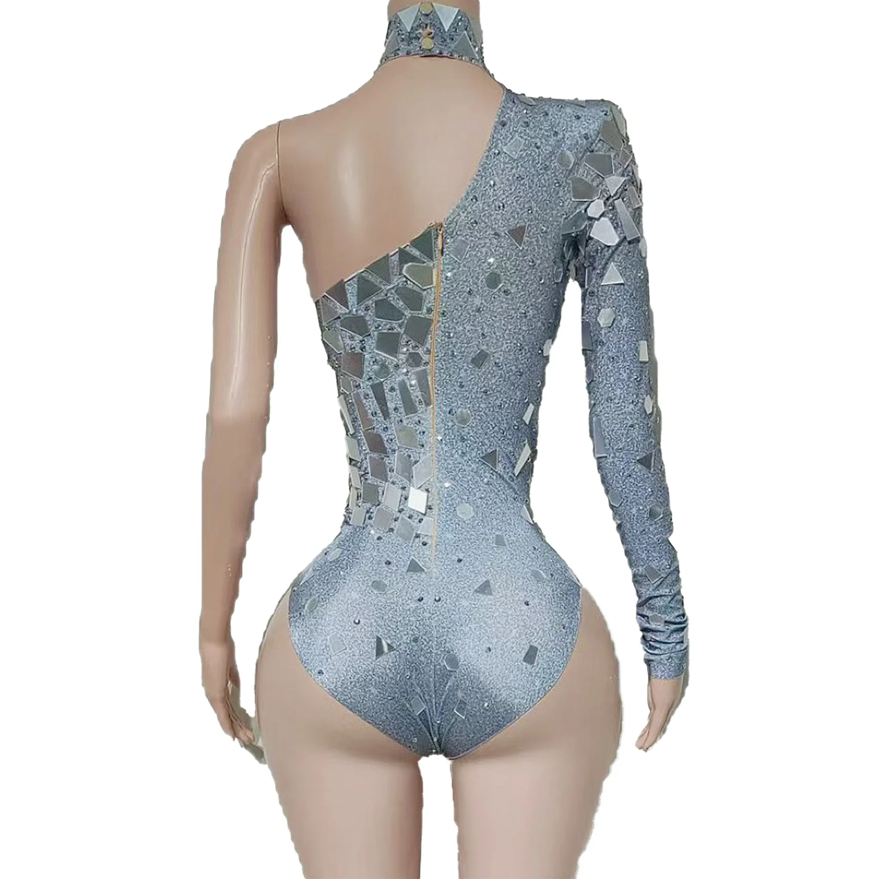 Guanzi Design Sense Single الكتف كم عالية الرقبة بذلة هندسية مرآة بذلة بار نادي أداء الزي فساتين حفلات #3