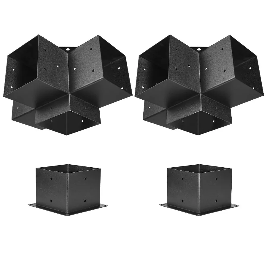 Pergola Bracket Kit 6x6 Inch Inner Size 5.5x5.5 2 Pcs 4-Way Heavy Duty Corner Bracket for Woodworks DIY Post Base Kit Easy Inst